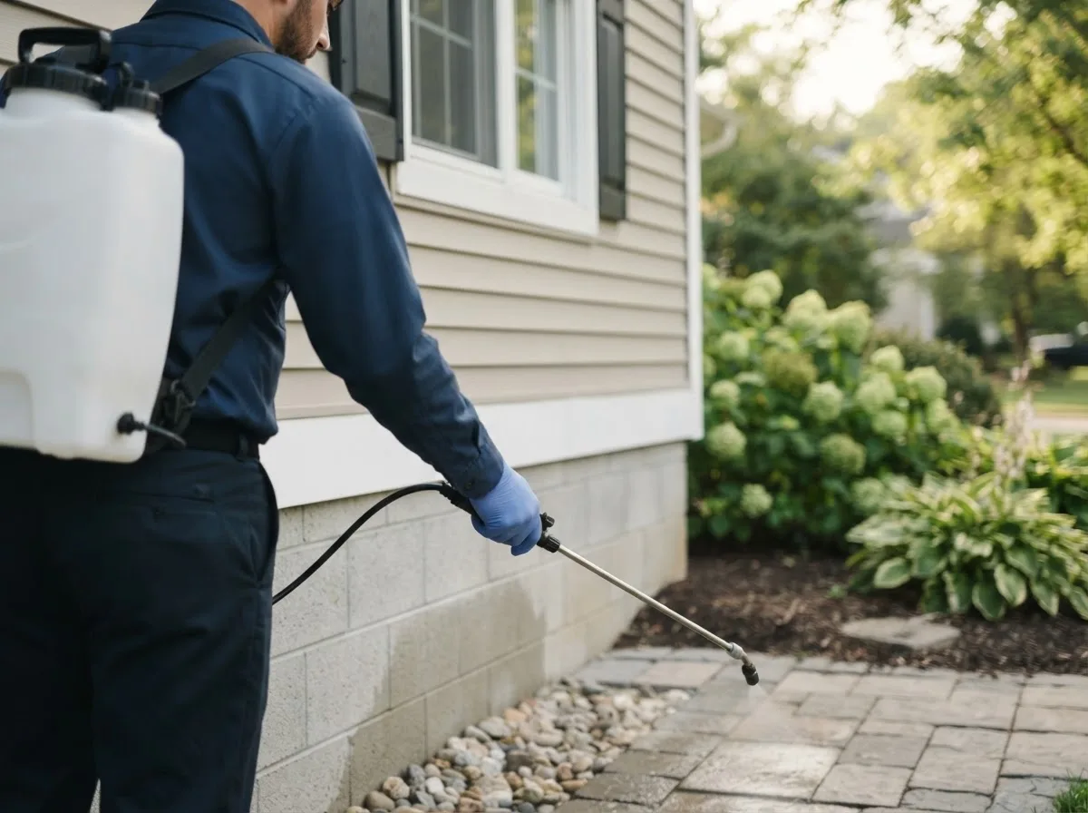 Pest control technician inspecting a home in Sherwood, WI